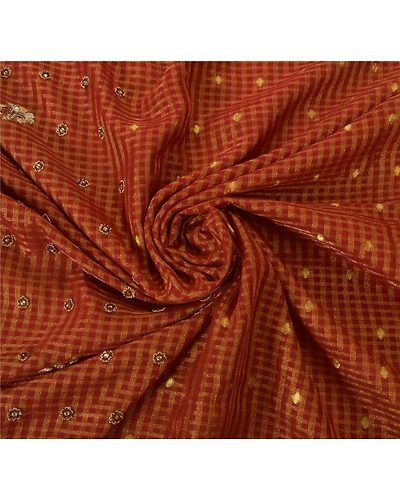 Sanskriti Vintage Red Sarees Art Silk Craft Fabric Hand Beaded Premium Zari Sari, PS-51995-Red-Zari/Zardozi/Dabka Work-Art Silk-6