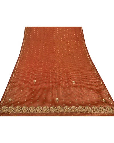 Sanskriti Vintage Red Sarees Art Silk Craft Fabric Hand Beaded Premium Zari Sari, PS-51995-Red-Zari/Zardozi/Dabka Work-Art Silk-7
