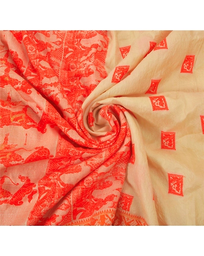 Sanskriti Vintage Cream Sarees Pure Silk Craft 5 Yd Fabric Woven Baluchari Sari, PS-51999-Cream-Woven Work-100% Pure Silk-7