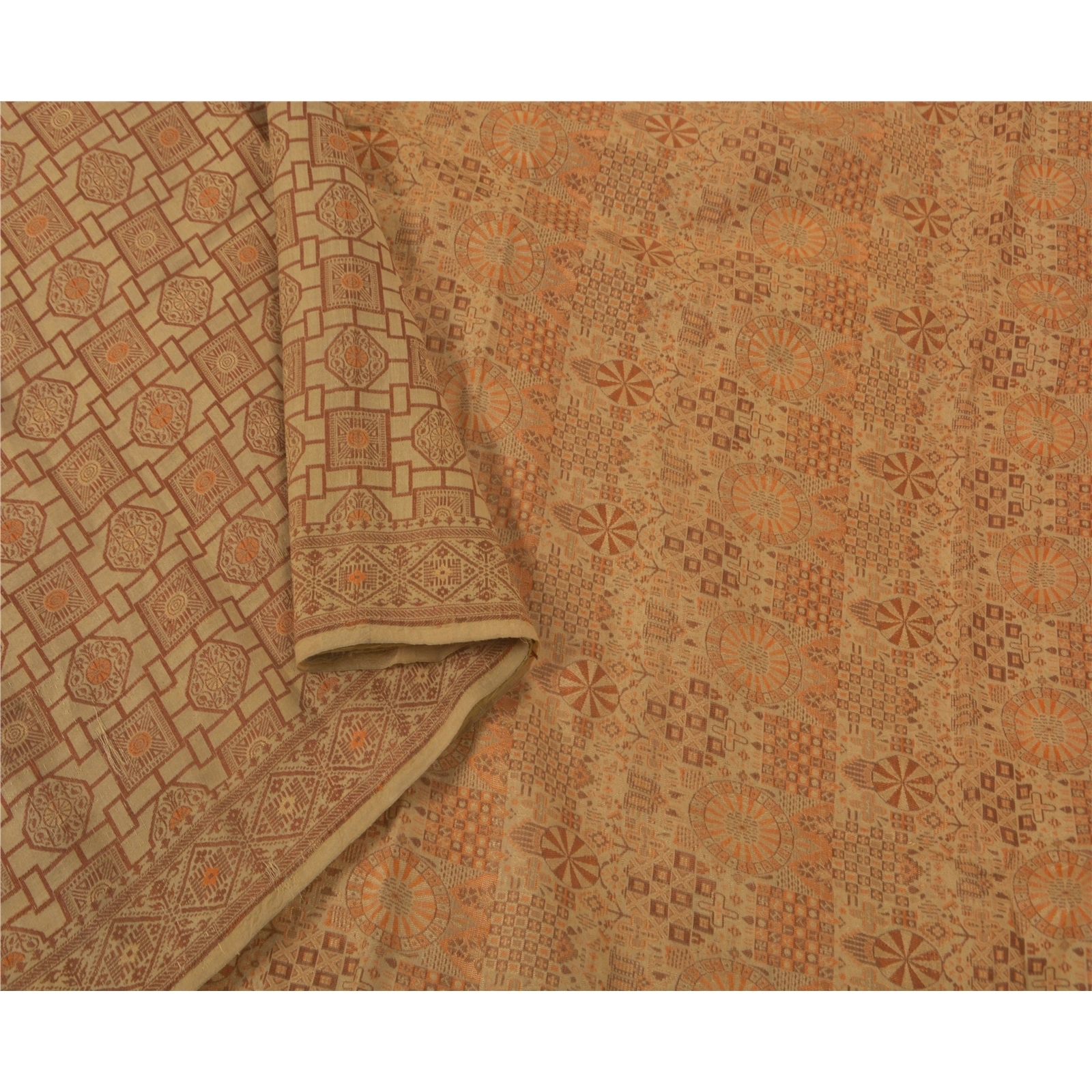 Sanskriti Vintage Cream Sarees Blend Silk Craft 5 Yard Fabric Woven Premium Sari, PS-52019-Cream-Woven Work-Blend Silk-1