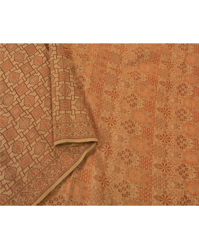 Sanskriti Vintage Cream Sarees Blend Silk Craft 5 Yard Fabric Woven Premium Sari, PS-52019-Cream-Woven Work-Blend Silk-1