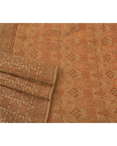 Sanskriti Vintage Cream Sarees Blend Silk Craft 5 Yard Fabric Woven Premium Sari, PS-52019-Cream-Woven Work-Blend Silk-2