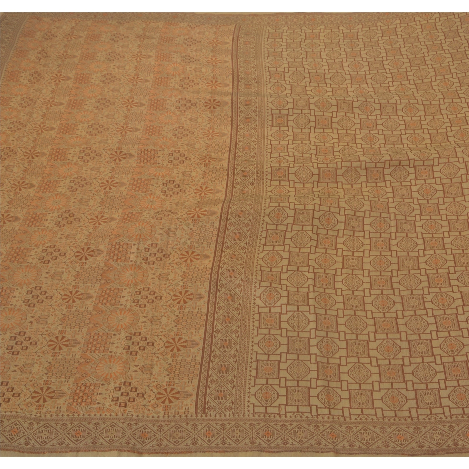 Sanskriti Vintage Cream Sarees Blend Silk Craft 5 Yard Fabric Woven Premium Sari, PS-52019-Cream-Woven Work-Blend Silk-5