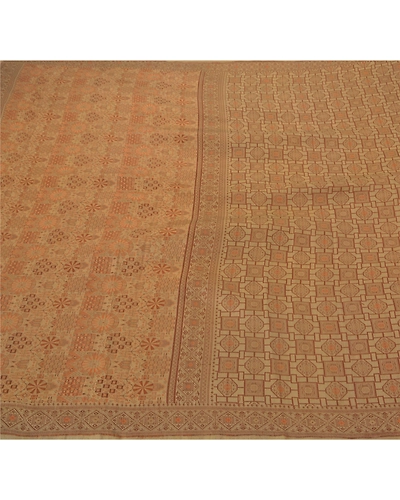 Sanskriti Vintage Cream Sarees Blend Silk Craft 5 Yard Fabric Woven Premium Sari, PS-52019-Cream-Woven Work-Blend Silk-5