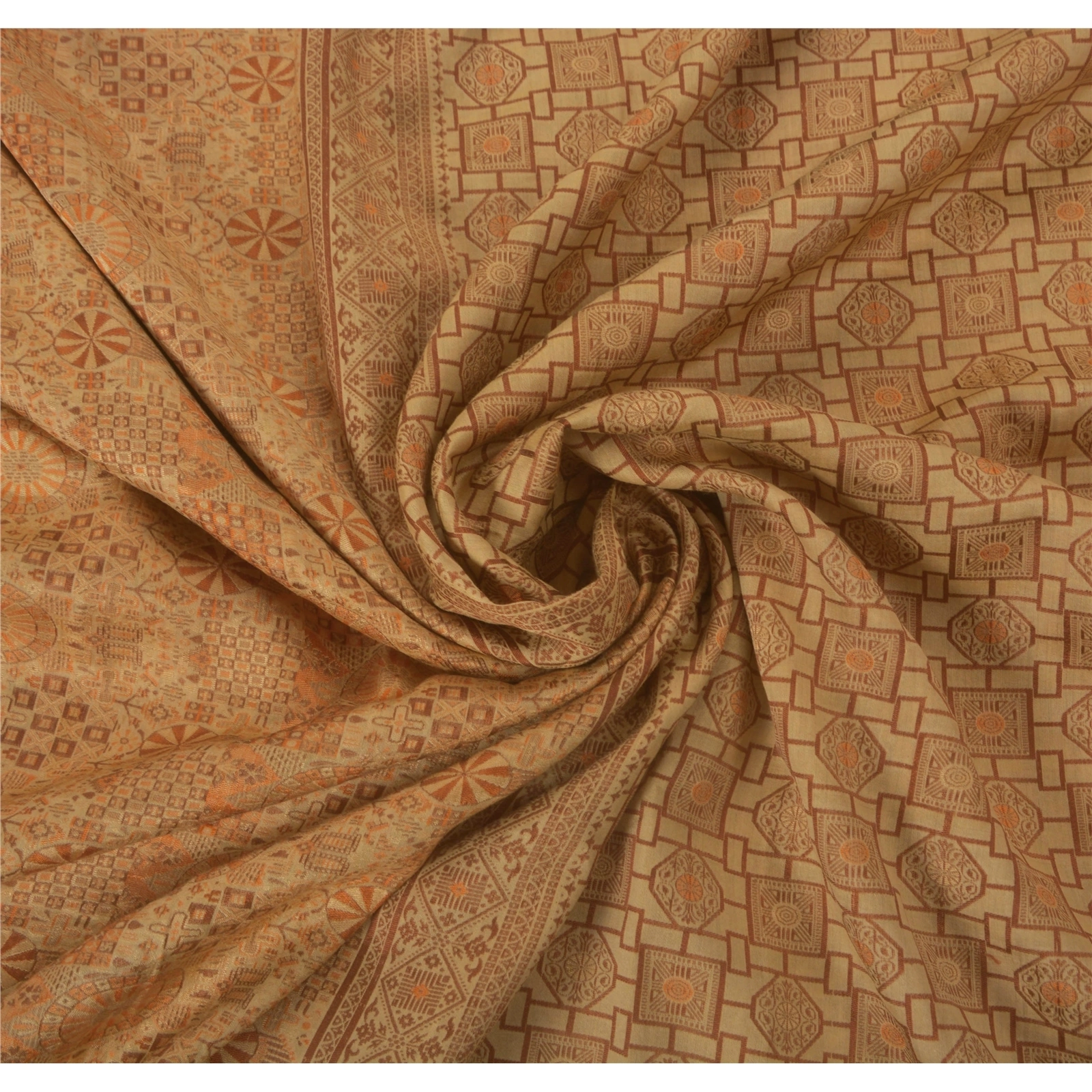 Sanskriti Vintage Cream Sarees Blend Silk Craft 5 Yard Fabric Woven Premium Sari, PS-52019-Cream-Woven Work-Blend Silk-6