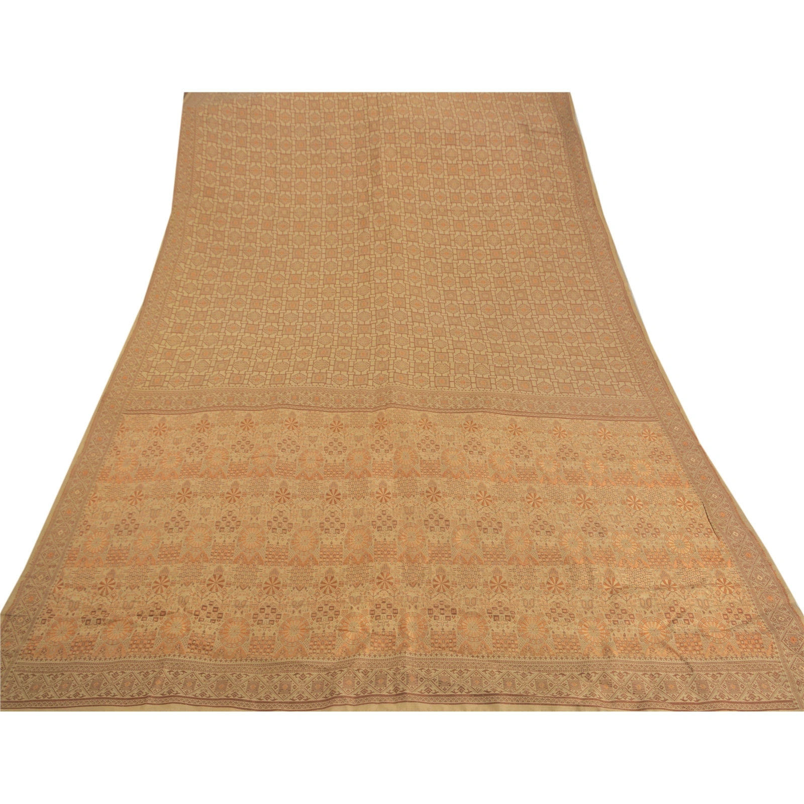 Sanskriti Vintage Cream Sarees Blend Silk Craft 5 Yard Fabric Woven Premium Sari, PS-52019-Cream-Woven Work-Blend Silk-7