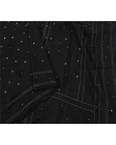 Sanskriti Vintage Black Sarees Art Silk Hand Beaded Craft Fabric Premium Sari, PS-52045-Black-Thread/Sequins Work-Art Silk-1