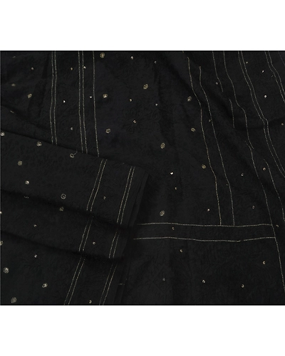 Sanskriti Vintage Black Sarees Art Silk Hand Beaded Craft Fabric Premium Sari, PS-52045-Black-Thread/Sequins Work-Art Silk-2