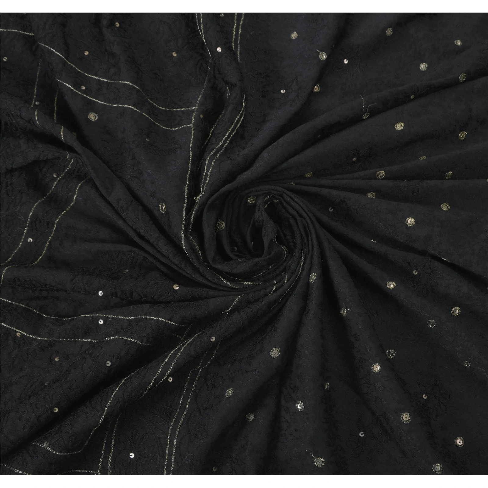 Sanskriti Vintage Black Sarees Art Silk Hand Beaded Craft Fabric Premium Sari, PS-52045-Black-Thread/Sequins Work-Art Silk-6