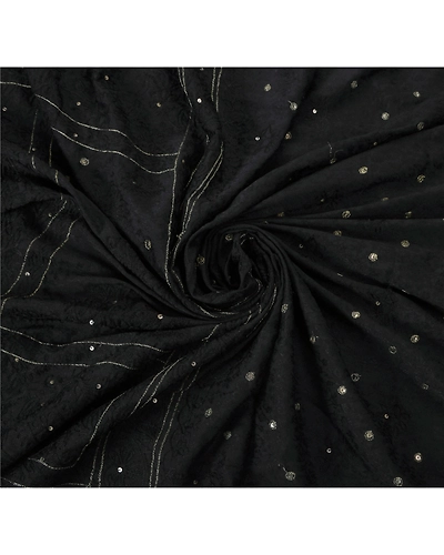 Sanskriti Vintage Black Sarees Art Silk Hand Beaded Craft Fabric Premium Sari, PS-52045-Black-Thread/Sequins Work-Art Silk-6