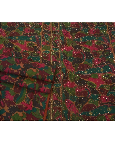 Sanskriti Vintage Peach Sarees Art Silk Hand Beaded Craft Fabric Premium Sari, PS-52124-Peach-Zari/Sequin Work-Art Silk-2
