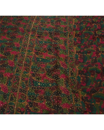 Sanskriti Vintage Peach Sarees Art Silk Hand Beaded Craft Fabric Premium Sari, PS-52124-Peach-Zari/Sequin Work-Art Silk-5