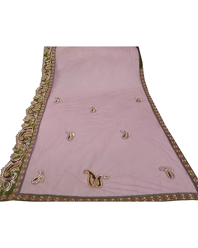 Sanskriti Vintage Purple Net Mesh Sarees Hand Beaded Craft Fabric Ethnic Sari, PS-52131-Purple-Zircon/Zardozi/Mukesh Work-Net Mesh-5