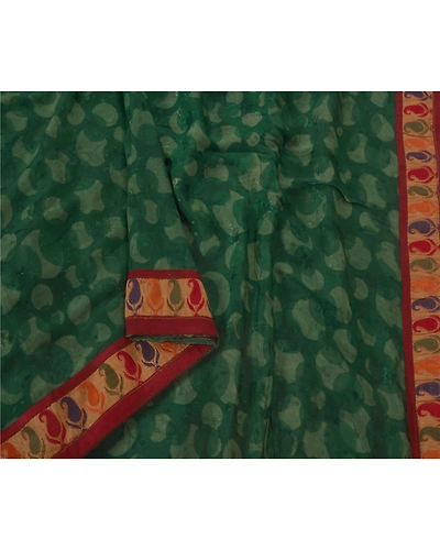 Sanskriti Vintage Green Sarees Blend Silk Craft Fabric Embroidered Premium Sari, PS-52132-Green-Thread Work-Blend Silk-1