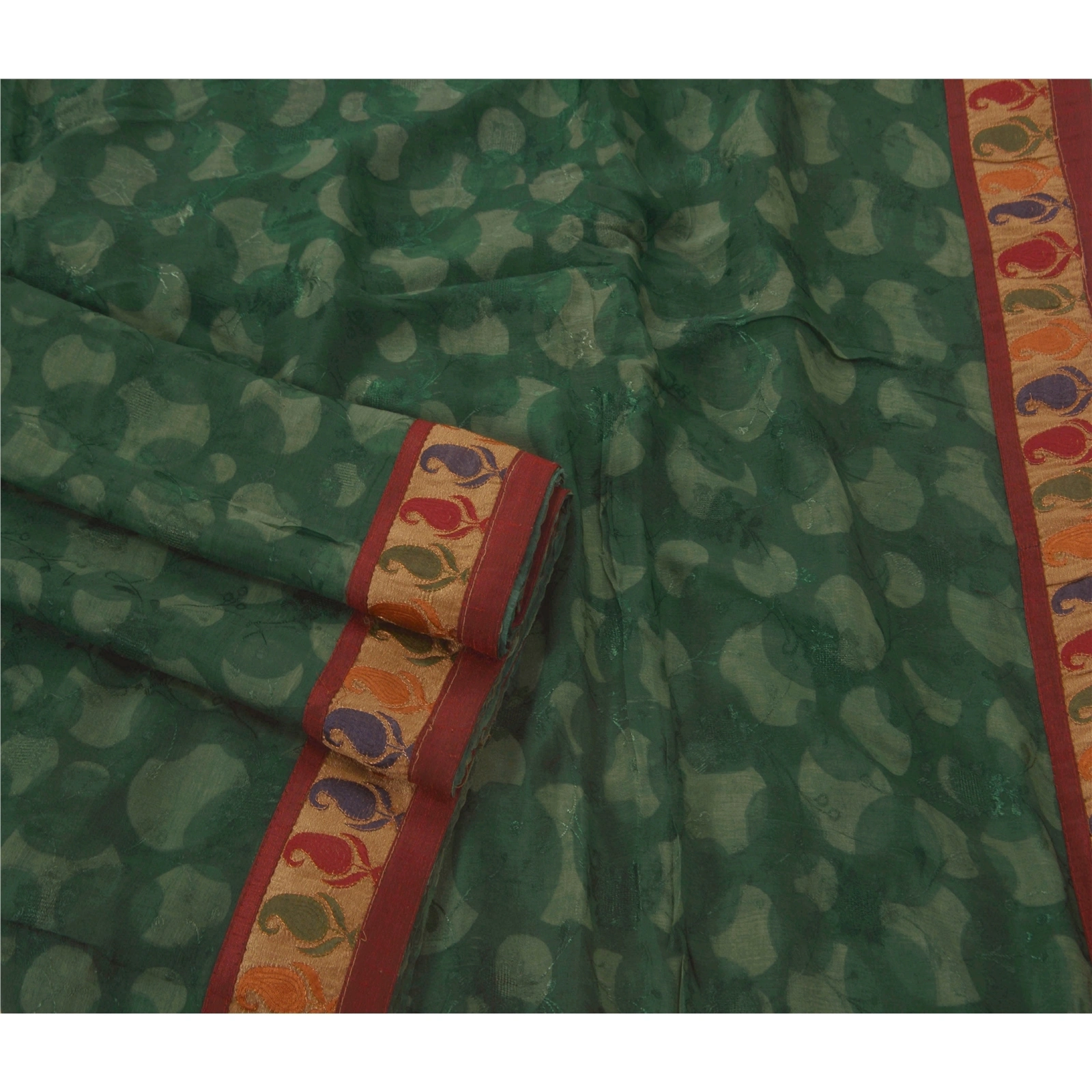 Sanskriti Vintage Green Sarees Blend Silk Craft Fabric Embroidered Premium Sari, PS-52132-Green-Thread Work-Blend Silk-2