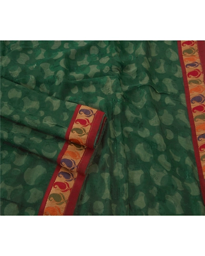Sanskriti Vintage Green Sarees Blend Silk Craft Fabric Embroidered Premium Sari, PS-52132-Green-Thread Work-Blend Silk-2