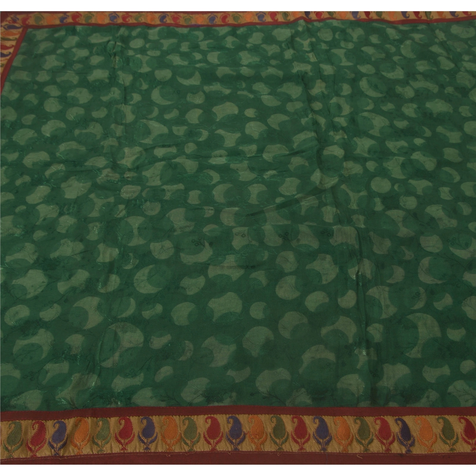 Sanskriti Vintage Green Sarees Blend Silk Craft Fabric Embroidered Premium Sari, PS-52132-Green-Thread Work-Blend Silk-5