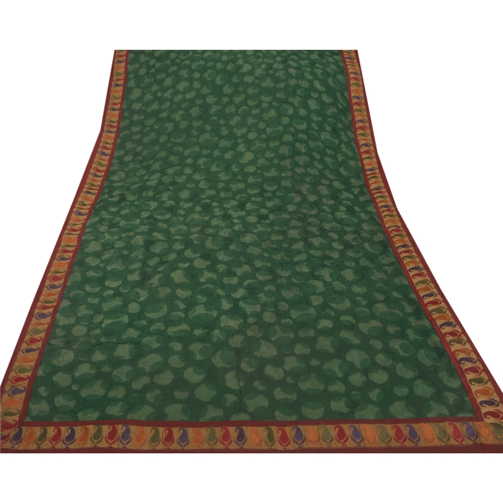 Sanskriti Vintage Green Sarees Blend Silk Craft Fabric Embroidered Premium Sari, PS-52132-Green-Thread Work-Blend Silk-7