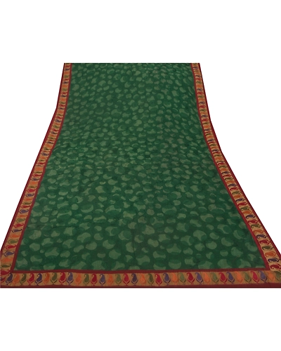Sanskriti Vintage Green Sarees Blend Silk Craft Fabric Embroidered Premium Sari, PS-52132-Green-Thread Work-Blend Silk-7