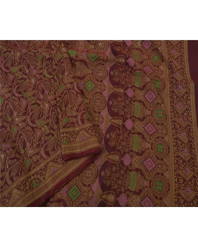 Sanskriti Vintage Dark Red Indian Sari Pure Silk Woven Craft Fabric Sarees, PS-52150-Dark Red-Woven Work-100% Pure Silk-1
