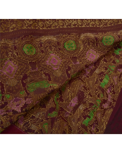 Sanskriti Vintage Dark Red Indian Sari Pure Silk Woven Craft Fabric Sarees, PS-52150-Dark Red-Woven Work-100% Pure Silk-3