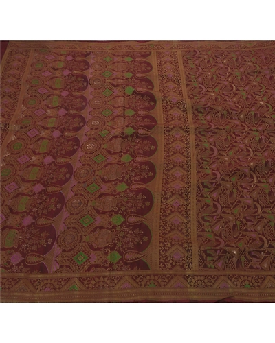 Sanskriti Vintage Dark Red Indian Sari Pure Silk Woven Craft Fabric Sarees, PS-52150-Dark Red-Woven Work-100% Pure Silk-5
