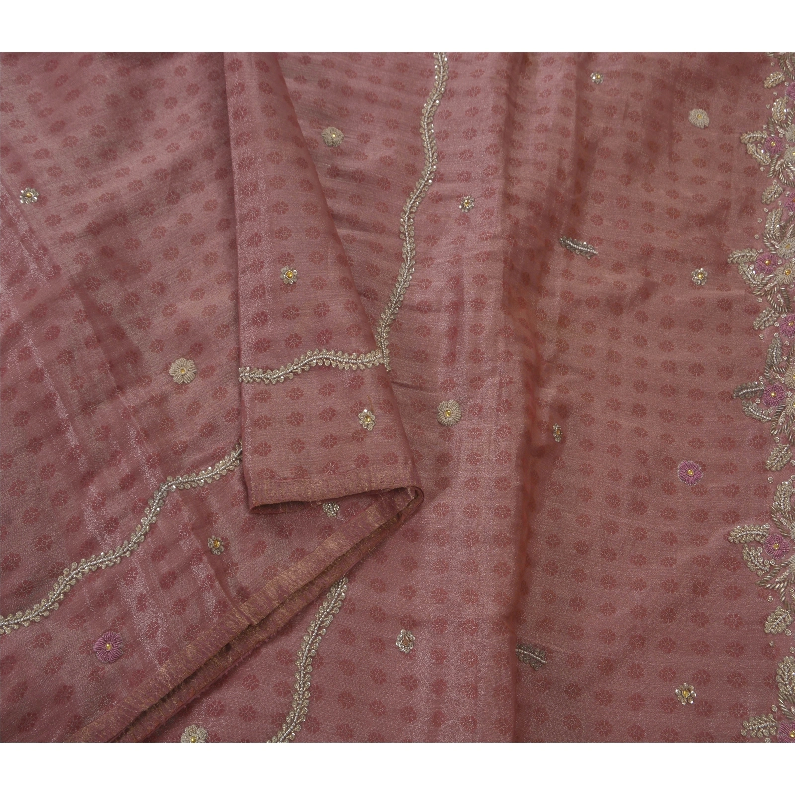 Sanskriti Vintage Pink Sarees Art Silk Hand Beaded Craft Fabric Cultural Sari, PS-52156-Pink-Dabka/Zardozi Work-Art Silk-1