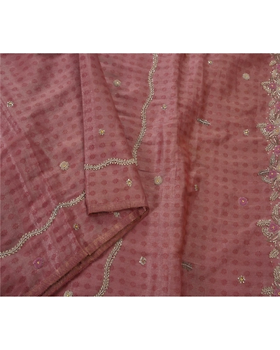 Sanskriti Vintage Pink Sarees Art Silk Hand Beaded Craft Fabric Cultural Sari, PS-52156-Pink-Dabka/Zardozi Work-Art Silk-1
