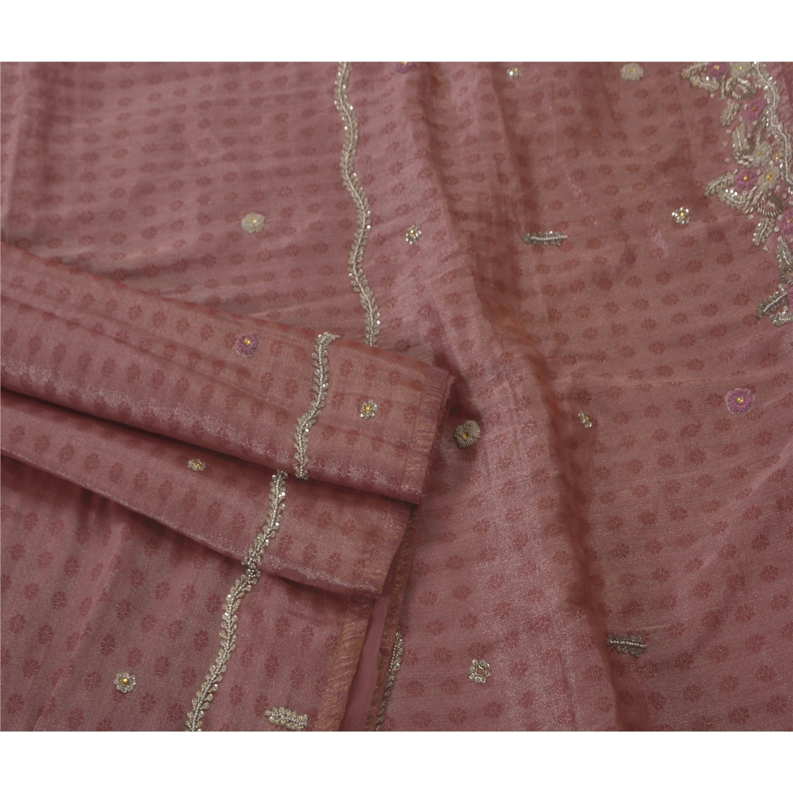 Sanskriti Vintage Pink Sarees Art Silk Hand Beaded Craft Fabric Cultural Sari, PS-52156-Pink-Dabka/Zardozi Work-Art Silk-2