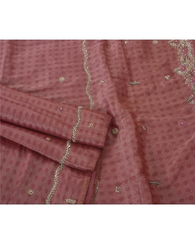 Sanskriti Vintage Pink Sarees Art Silk Hand Beaded Craft Fabric Cultural Sari, PS-52156-Pink-Dabka/Zardozi Work-Art Silk-2