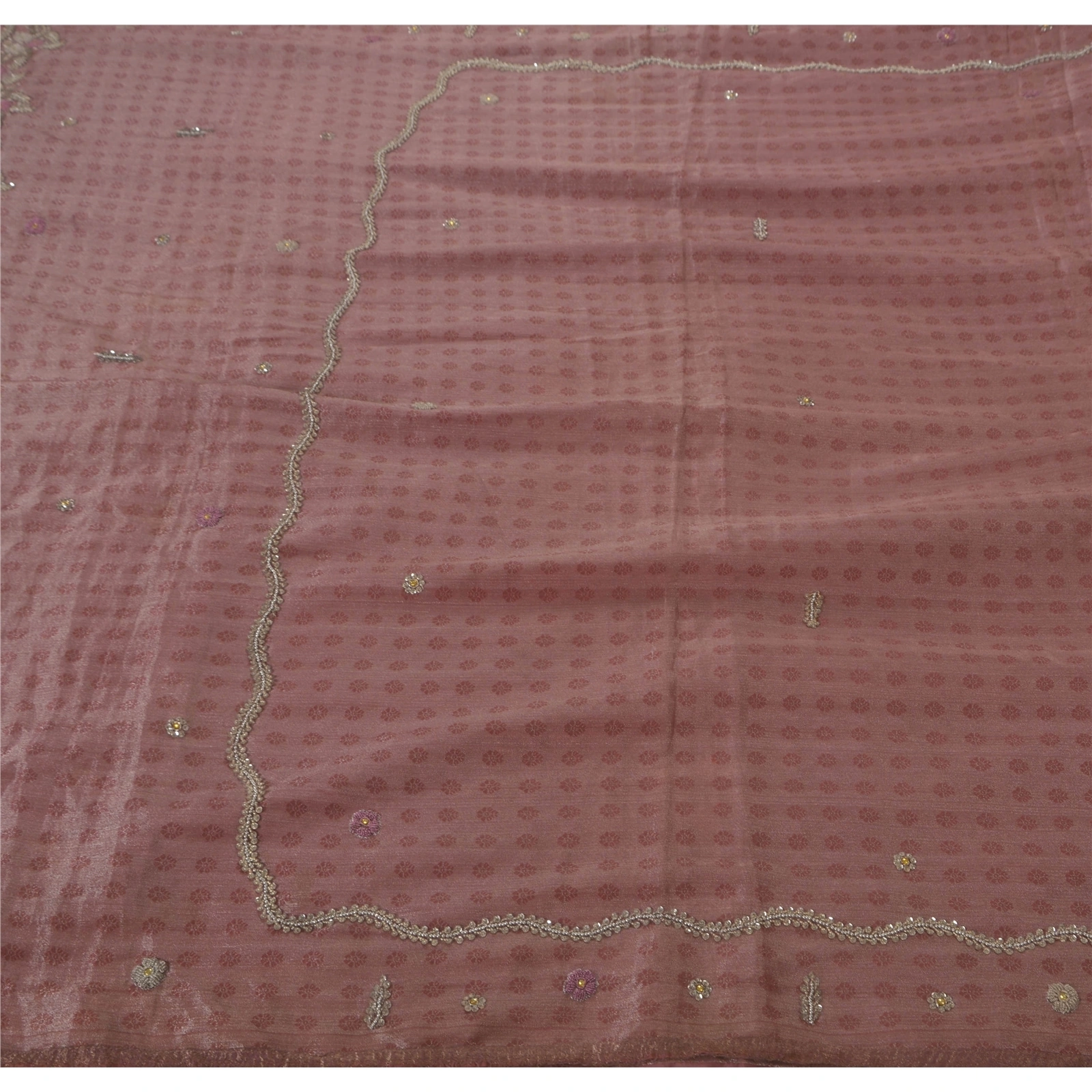 Sanskriti Vintage Pink Sarees Art Silk Hand Beaded Craft Fabric Cultural Sari, PS-52156-Pink-Dabka/Zardozi Work-Art Silk-5