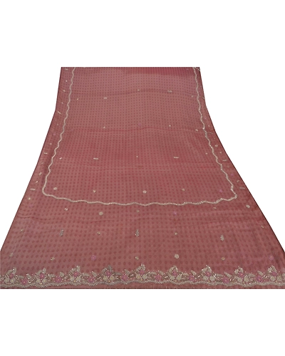 Sanskriti Vintage Pink Sarees Art Silk Hand Beaded Craft Fabric Cultural Sari, PS-52156-Pink-Dabka/Zardozi Work-Art Silk-7