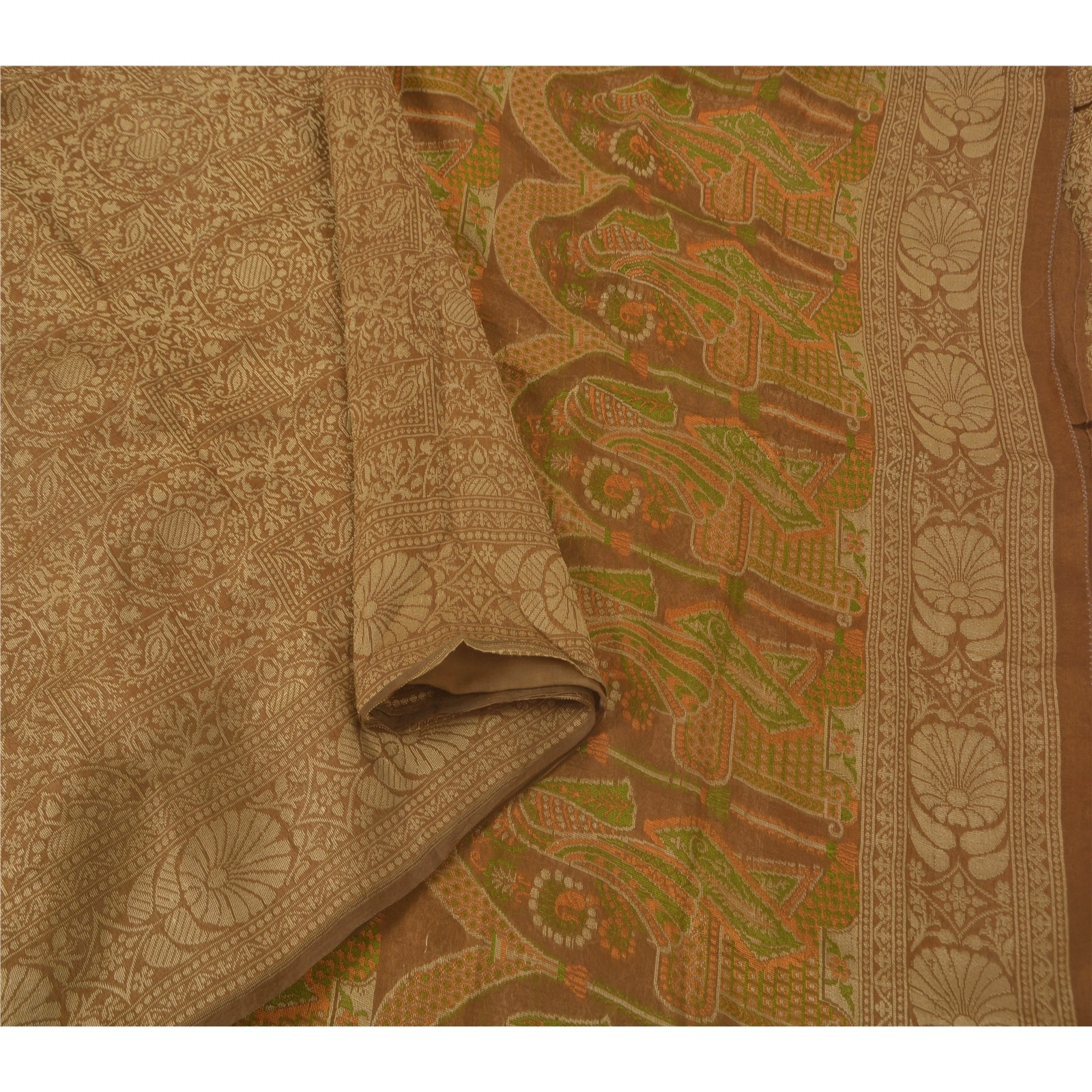 Sanskriti Vintage Brown Sarees Blend Silk Woven Craft 5 Yd Fabric Premium Sari, PS-52206-Brown-Woven Work-Blend Silk-1