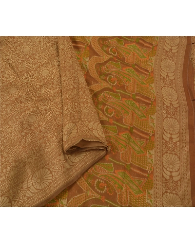 Sanskriti Vintage Brown Sarees Blend Silk Woven Craft 5 Yd Fabric Premium Sari, PS-52206-Brown-Woven Work-Blend Silk-1