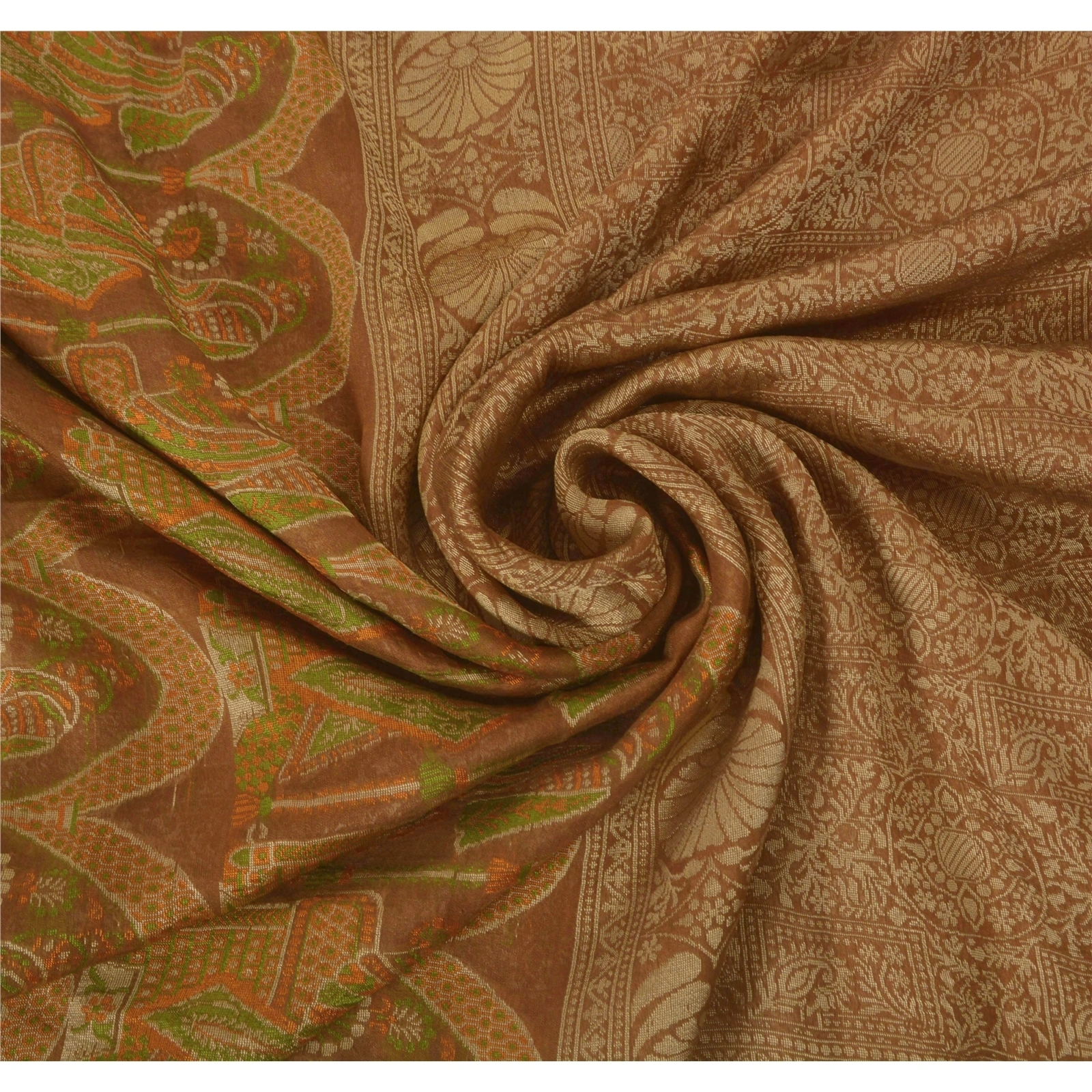 Sanskriti Vintage Brown Sarees Blend Silk Woven Craft 5 Yd Fabric Premium Sari, PS-52206-Brown-Woven Work-Blend Silk-6