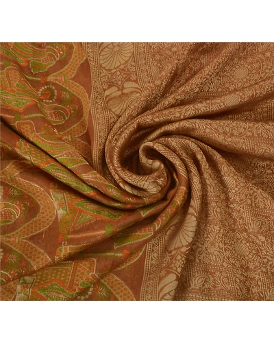 Sanskriti Vintage Brown Sarees Blend Silk Woven Craft 5 Yd Fabric Premium Sari, PS-52206-Brown-Woven Work-Blend Silk-6