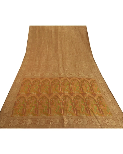 Sanskriti Vintage Brown Sarees Blend Silk Woven Craft 5 Yd Fabric Premium Sari, PS-52206-Brown-Woven Work-Blend Silk-7