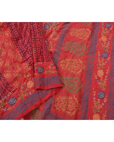 Sanskriti Vintage Pink Sarees Pure Crepe Silk Embroidered 5 Yd Fabric Craft Sari, PS-52207-Pink-Thread Work-100% Pure Crepe Silk-1