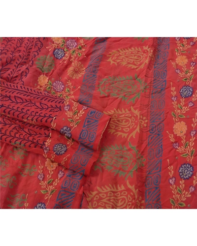 Sanskriti Vintage Pink Sarees Pure Crepe Silk Embroidered 5 Yd Fabric Craft Sari, PS-52207-Pink-Thread Work-100% Pure Crepe Silk-2