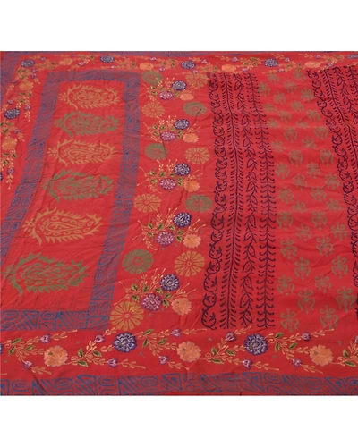 Sanskriti Vintage Pink Sarees Pure Crepe Silk Embroidered 5 Yd Fabric Craft Sari, PS-52207-Pink-Thread Work-100% Pure Crepe Silk-5