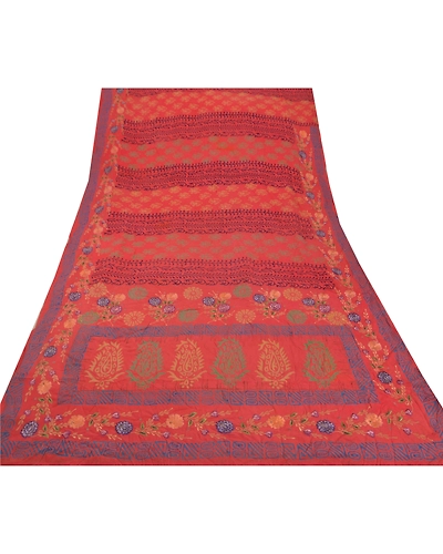 Sanskriti Vintage Pink Sarees Pure Crepe Silk Embroidered 5 Yd Fabric Craft Sari, PS-52207-Pink-Thread Work-100% Pure Crepe Silk-7
