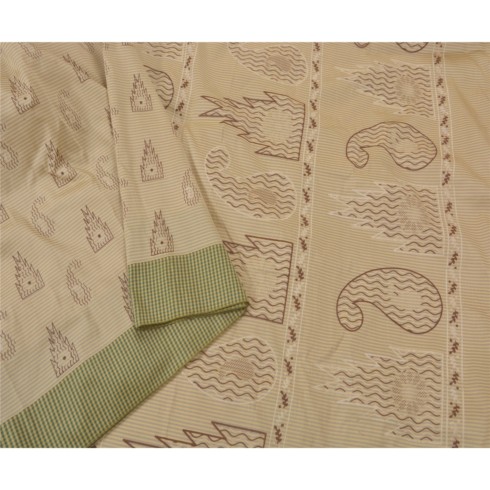 Sanskriti Vintage Cream Sarees Art Silk Painted Craft 5 Yd Fabric Premium Sari, PS-52211-Cream-Painted Work-Art Silk-1