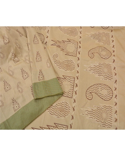 Sanskriti Vintage Cream Sarees Art Silk Painted Craft 5 Yd Fabric Premium Sari, PS-52211-Cream-Painted Work-Art Silk-1