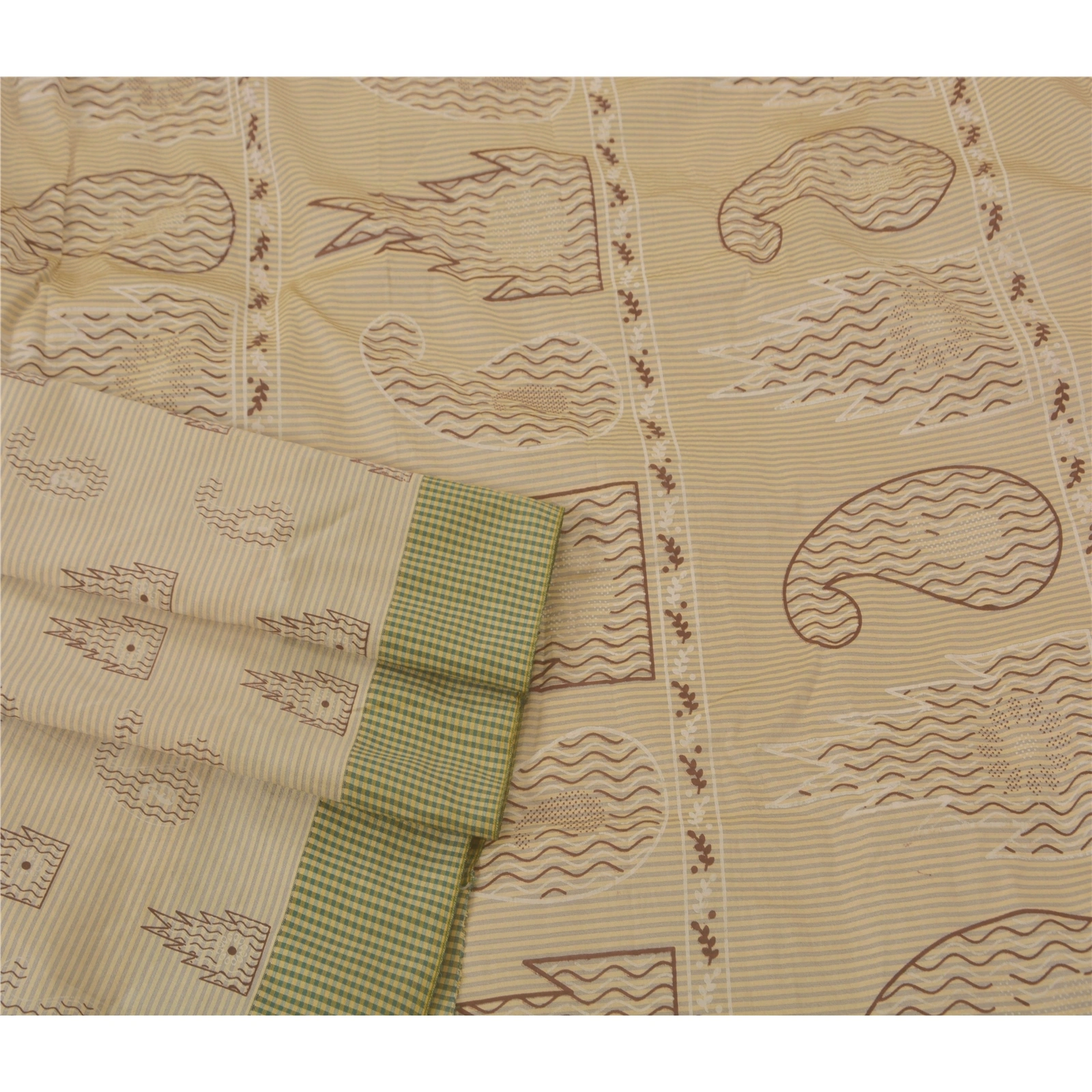 Sanskriti Vintage Cream Sarees Art Silk Painted Craft 5 Yd Fabric Premium Sari, PS-52211-Cream-Painted Work-Art Silk-2