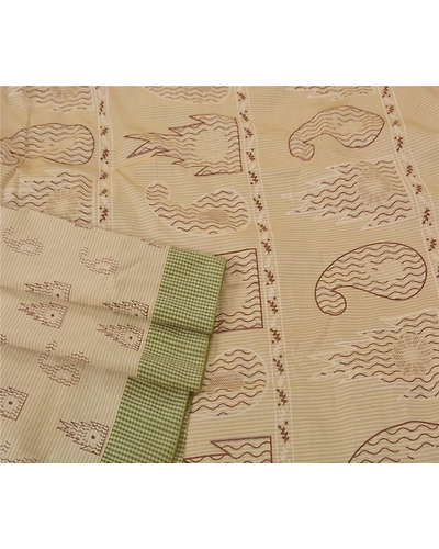Sanskriti Vintage Cream Sarees Art Silk Painted Craft 5 Yd Fabric Premium Sari, PS-52211-Cream-Painted Work-Art Silk-2