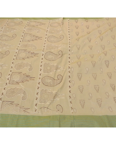 Sanskriti Vintage Cream Sarees Art Silk Painted Craft 5 Yd Fabric Premium Sari, PS-52211-Cream-Painted Work-Art Silk-5