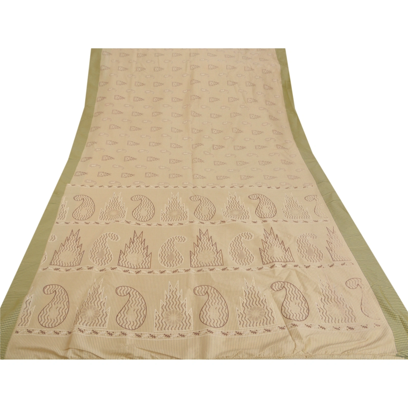 Sanskriti Vintage Cream Sarees Art Silk Painted Craft 5 Yd Fabric Premium Sari, PS-52211-Cream-Painted Work-Art Silk-7