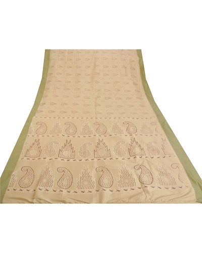 Sanskriti Vintage Cream Sarees Art Silk Painted Craft 5 Yd Fabric Premium Sari, PS-52211-Cream-Painted Work-Art Silk-7