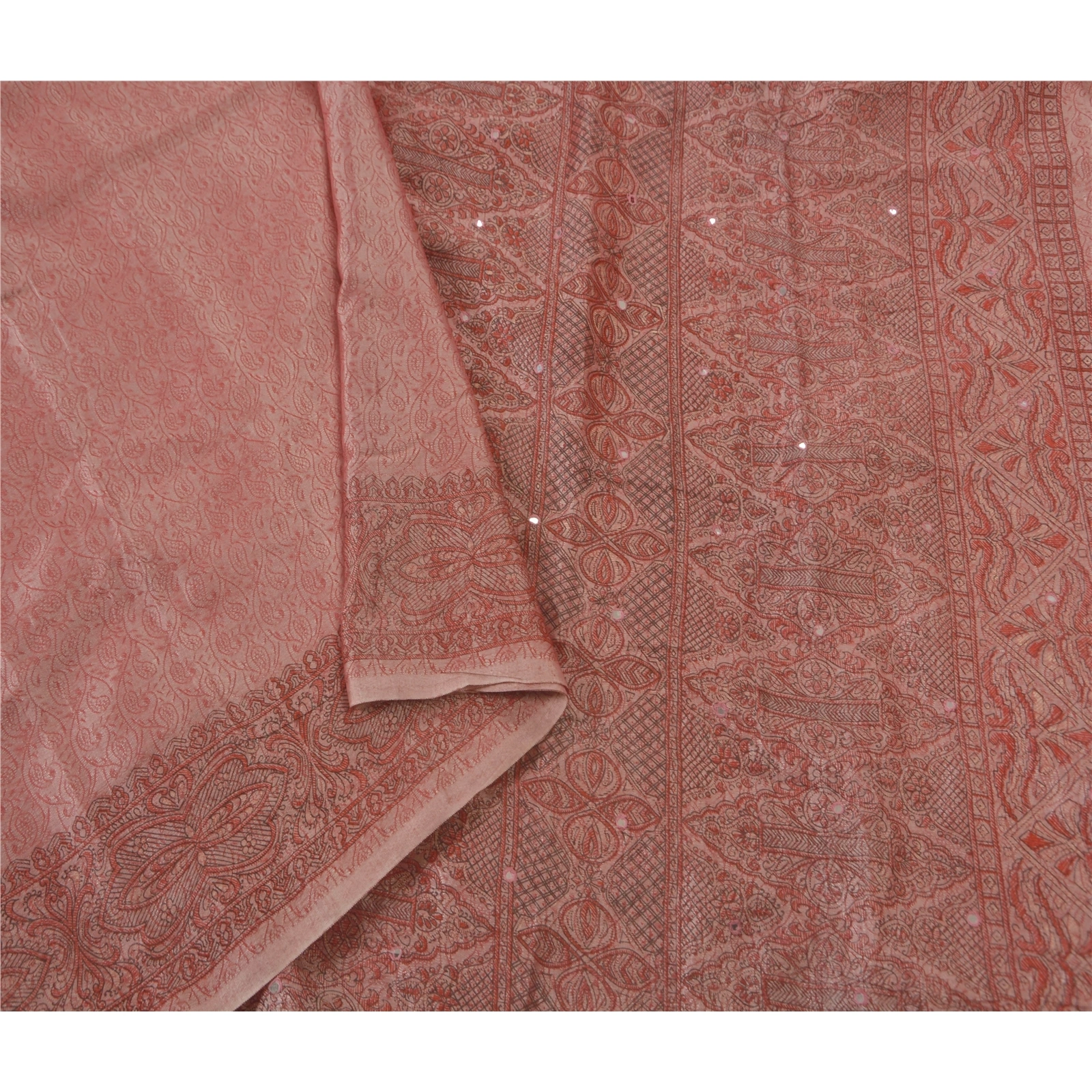 Sanskriti Vintage Pink Sarees Art Silk Hand Bead Woven Craft Fabric Premium Sari, PS-52215-Pink-Woven Work-Art Silk-1