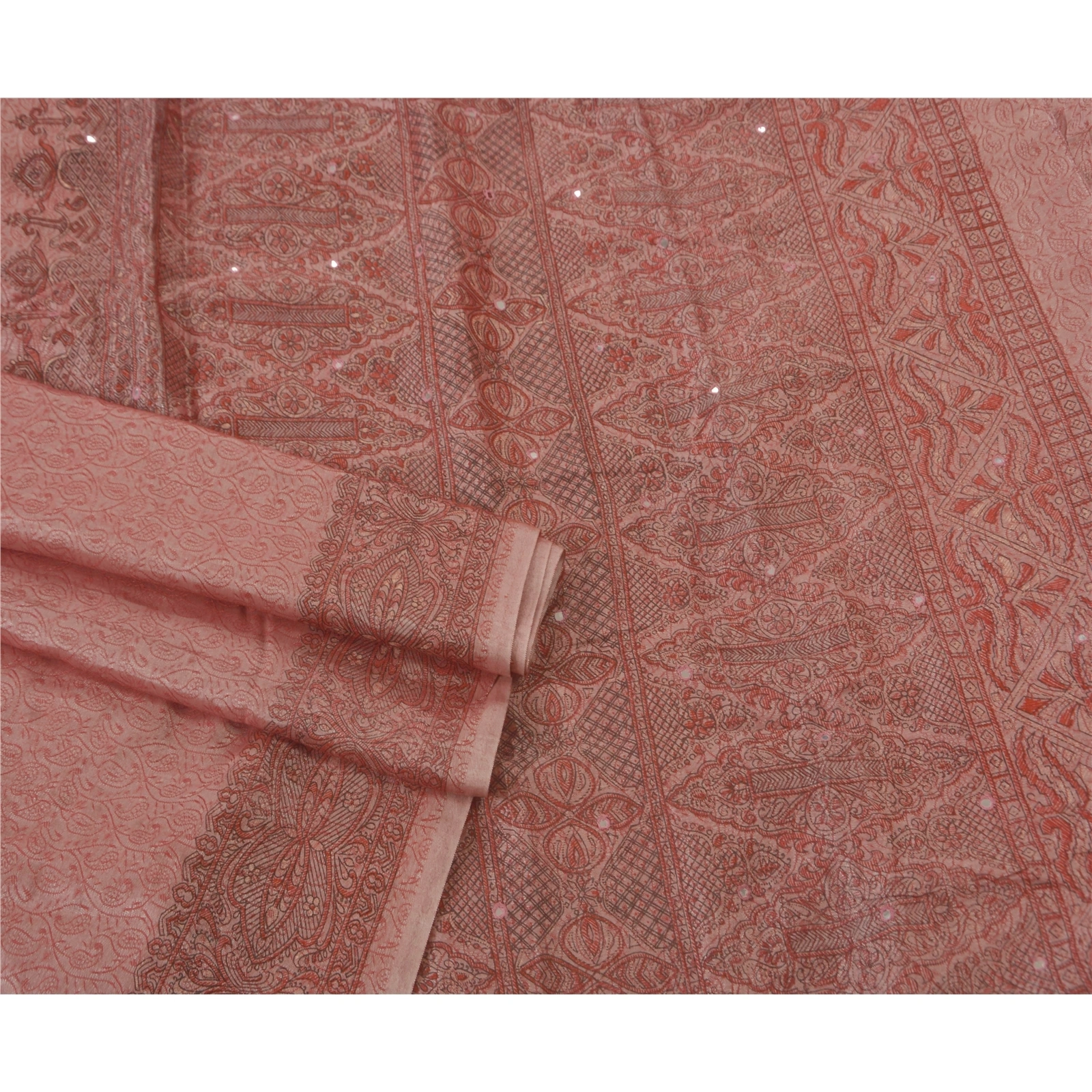 Sanskriti Vintage Pink Sarees Art Silk Hand Bead Woven Craft Fabric Premium Sari, PS-52215-Pink-Woven Work-Art Silk-2